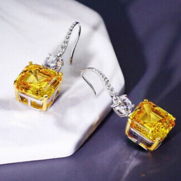 New Sterling silver citrine diamond earrings - Picture 5 of 7